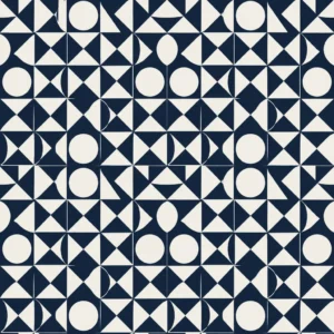 Midnight Geometry design with navy and ivory triangles, circles and geometric blocks